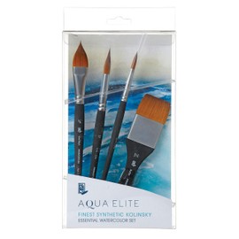 PRINCETON ARTIST BRUSH CO. Aqua Elite Fine Art Aquarellpinsel, synthetischer Kolinsky Zobel, 4-teiliges Pinselset, kurzer Griff, ideal für Profis und Studenten