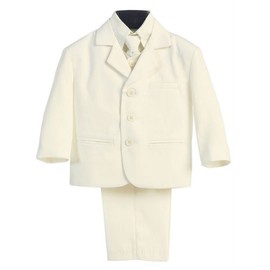 5 Piece Ivory Suit with Shirt, Vest, and Tie - Size L (12 Month)