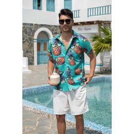 Alisister Hawaiian Shirt Men's 3D Printed Casual Button Down Beach Holiday Shirt Aloha Short-Sleeved Hawaii Shirt M-XXL - A1 Green Pineapple, size: l