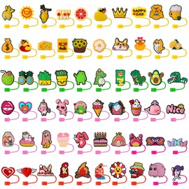 120Pcs Different Straw Cover Caps for Tumblers, Cute Dringking Straw Toppers,10mm Dust-Proof Reusable Straw Tips Lids, Bulk PVC Straw Protector for Party Gifts