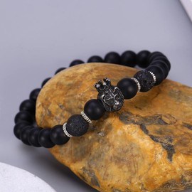 Lion Head Crown Alloy Bracelet for Men, Stone Bead Bracelet Fashion Bracelet, Male Bracelet with Adjustable Band, Best Man