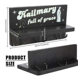 Mary Praying Rosary Holder,Large Wooden Rosary Tray Wall Mount With 6 Hangers Catholic Rosary Storage Organizer Decorative Hanger Holder For Necklace, Bracelet，Cross Key Chain Prayer Storage