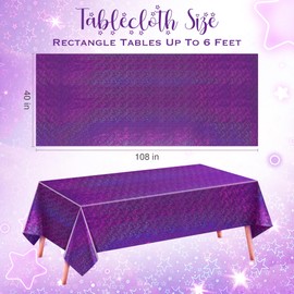 2 Pcs Purple Holographic Laser Tablecloths with Shimmering Stars Table Cover, 40 x 108 Disposable Shiny Table Cloth with Sparkling Stars for Birthday Party, Wedding, Anniversary, Bachelorette