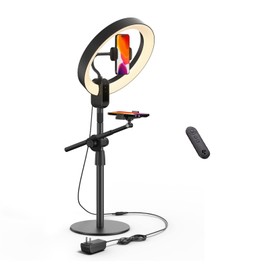 SupeDesk 12" Ring Light with Stand and Phone Holder,Overhead Phone Stand,2 Phone Holders,2700-6500K,3 Color Modes,10 Brightness Levels,Remote Control,Adjustable,Live Stream,Tiktok/YouTube