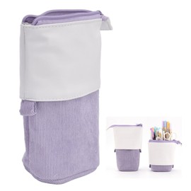 QANYEGN PU Corduroy Standing Pencil Case, Stand Up Pencil Organize Case, Purple Telescopic Pen Holder for School, Office, Women, Teens (Purple)