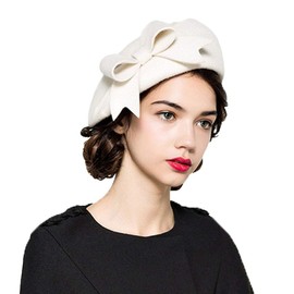 French Berets Caps Bowknot for Women Wool Beret Winter Cap Vintage Fascinator Hats Black
