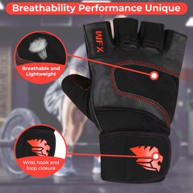 WFX Weight Lifting Gloves Fitness Wrist Wrap Support Workout Anti Slip Padded Palm Protection Gym Gloves Training Equipment Half Finger Weight Gloves for Men Women Exercise (Black Long Wrist, S)