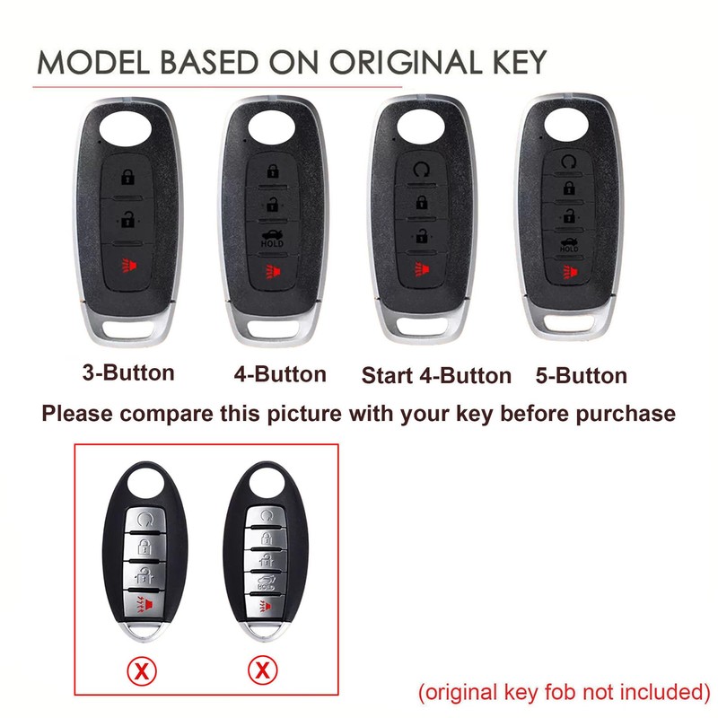 Hontumax Premium Leather 5-Button Key Fob Cover Case for Nissan