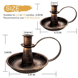 KXUNH Gold Brass Vintage Candlestick Holders, with Handle, Taper Candle Holder for Candlesticks, for Fireplace Party, Dining, Home, Wedding Decor,Fits 3/4 inch Thick Candle&Led Candles（Set of 2pcs）