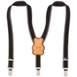 [Made in Japan] Kids Suspenders (Bear Bear) Black x Beige Child Compatible Height: 31.5 - 43.3 inches (80 - 110 cm), Y-type, (Bear Bear) Black x Beige