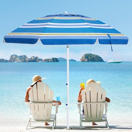 MEWAY 7.5ft Beach Umbrella with Detachable Sand Anchor & Tilt Mechanism, Portable UV 50+ Protection, Outdoor Sunshade Umbrella with Carry Bag, for Garden Beach Outdoor