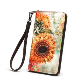 TAOSITUE Women Wallet RFID Credit Card Holder Travel Wallets Leather Zipper for Women, Sunflower
