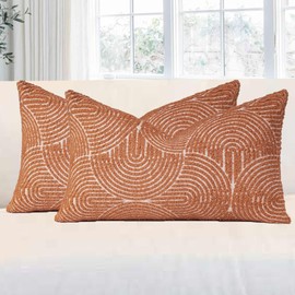 TWIZEL Throw Pillow Covers 12X20 Set of 2, Boho Farmhouse Cushion Cover, Cozy Soft Accent Pillowcase for Couch Sofa Bed Living Room Burnt Orange