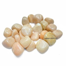 Karma Gems 1lb Peach Moonstone Tumbled Stones-Polished Stones for Positive Energy-Crystal Kit for Fresh Mind & Restful Sleep-Healing Stone for Chakra Balancing-Ideal for Gift & Home Decor (15-25 Mm)