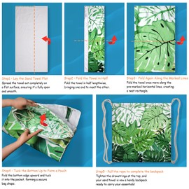GAIIIIYOU 2 in 1 Packable Towel Bag - Summer Tropical Beach Blanket Backpack Green Travel Picnic Towel for Family Holiday Camping