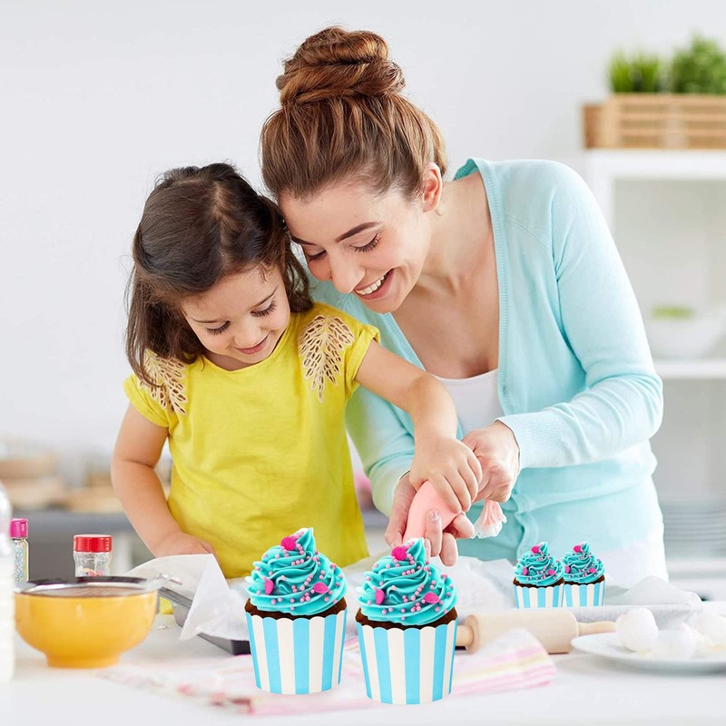 Cupcake Cases, 50PCS Elegent Muffins Baking Cups Blue and White