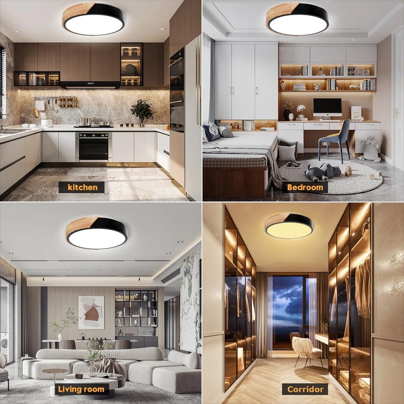 Yexati Ceiling Light Wood,Dimmable Ceiling 3000K-6000K,Remote Controlled Led Ceiling Light,24W
