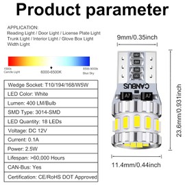 slrongpowlr 194 LED Bulb 6000K White 168 2825 W5W T10 Wedge 18-SMD 3014 Chipsets Interior Car Bulbs Replacement For Dome Map Door Courtesy Trunk Parking License Plate Lights, Pack of 2 PCS