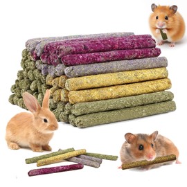 Jorewood 33 Pcs Rabbit Chew Toys Bunny Treats Timothy Grass Molar Teeth Stick Chew Toys Mixing Natural Flowers