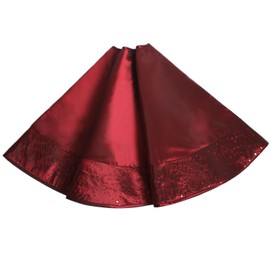 Gireshome Burgundy Faux Silk Center,Sparkle Glitter Sequin Border Christmas Tree Skirt Xmas Tree Decoration -42inch
