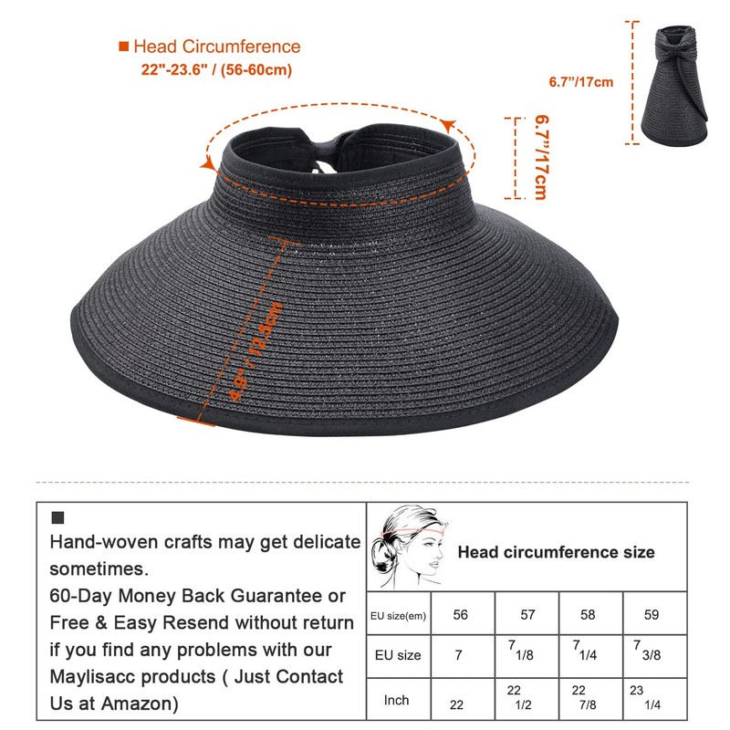 Maylisacc Adjustable Straw Open Top Straw Sun Hat Roll-Up Design,