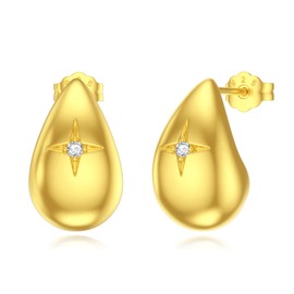 LWXIE Diamond Chunky Gold Hoop Earrings for Women 925 Sterling Silver Teardrop Hoops Earrings Waterdrop Thick Hoops Earrings Jewelry Gifts