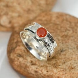 JEWELSTREZORO Karneol Edelstein 925 Sterling Silber Spinnerring Männer & Frauen Meditationsring Alle Größen Handarbeit Schmuck TSR144L_53 (16.9)