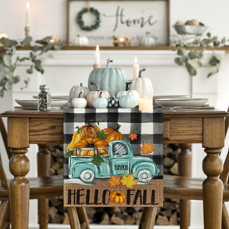 Artoid Mode Buffalo Plaid Truck Pumpkin Maple Leaf Hello Fall