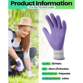 Yahenda Gardening Gloves for Women - 20 Pairs, Purple and Green, Breathable and Protective, Machine Washable
