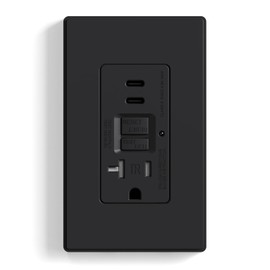 ELEGRP GFCI Outlet with USB Ports, 20 Amp Self-Test GFCI Combination with Dual USB C Ports, 24W Max Total Output, Tamper Resistant GFCI USB Outlet with Wall Plate, UL Listed, Matte Black, 1 Pack