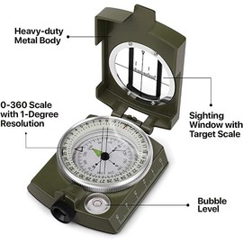Roobuck Survival Military High-Precision Compass with Waterproof Shakeproof Emergency Luminous for Camping Hiking Hunting Trekking