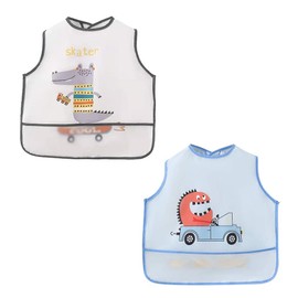 MINGYI Meal Apron, Baby Meal Apron, Sleeveless, Magic Type, Waterproof, Lightweight, 3D Pockets, For Children 6 Months - 3 Years Old, Sleeveless Crocodile and Monster