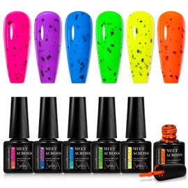 MEET ACROSS Glow in the Dark Eggshell Gel Nail Polish Set, 6 Colors Luminous Neon Gel Nail Polish Fluorescent Bright Colors Hot Pink Yellow Purple Nail Polish Soak off Nail Art Manicure Salon