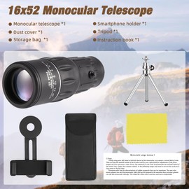 16x52 Monocular Telescope with Large Aperture, High Magnification, Low Light Night Vision, HD, Suitable for observing Objects up to Myriametre Away, Monocular Night Vision Telescop