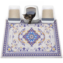 Glittme Cat Litter Mat with Non-Slip Bottom Litter Box Mat Waterproof Litter Trapping Mat Easy to Clean Washable Cat Food Mat for Kitty,XL