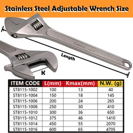 WEDO Stainless Steel Adjustable Wrench Spanner, Anti-Corrosion, High Strength,Precision Milled Jaws for Max Gripping Power, DIN Standard,Die-forged, Rust-Proof, Durable, 46mmx375mm, 15" Length