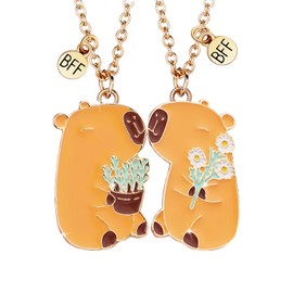 2 x BFF Necklaces, Cute Capybara Pendant, Animal Friendship Magnetic Necklace for 2, Best Friends Necklaces, Gold, Friendship, Birthday Gifts for Girls, Boys, Friends, Sisters, Family