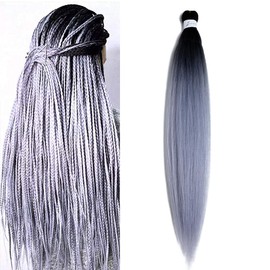 BALINGHAIR Braiding Hair Pre-Stretched High Temperature Synthetic Fiber Braid Hair Ombre Black to Silver Grey (B37-1Pack)