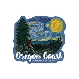Die Cut Sticker Coos Bay, Oregon, Bigfoot, Starry Night, Contour Vinyl Sticker 3 to 6 inches, (Waterproof Decal for Cars, Water Bottles, Laptops, Coolers), Large