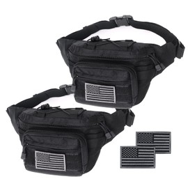 Tactical Fanny Pack, Military Waist Bag Hip Belt Bumbag Utility Bags for Outdoor Hiking Climbing Fishing with U.S Patch (Black+Black)