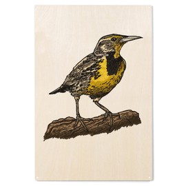Lantern Press 10x15 Inch Wood Sign, Ready to Hang Wall Decor, Meadowlark Bird, Icon