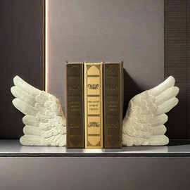 Home Decorative Lucky Wings Statue Bookends for Heavy Books Elegant Resin Bookshelf Room Office Desk Decor,Paper Weights, Book Ends,Bookend Supports, Book Stoppers, Set of 2