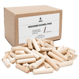 ALBO Wooden Dowel Pins 500 Pack Assorted Sizes 1/4 + 5/16 + 3/8 inch Fluted Wood Dowels Rods Hardwood Crafts Dowel Pegs