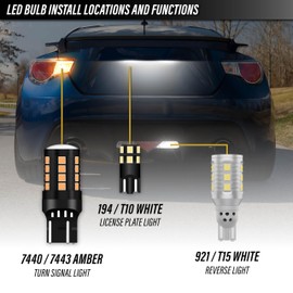 USR Amber Turn Signal & White Reverse Backup & White License Plate LED Bulbs Canbus Error Free - 6 Pieces Combo UPGRADE Compatible with 2013-2016 Subaru BRZ Tail Lights (Fits Factory Tail Lamps)