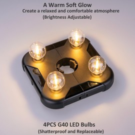 Battery Operated Patio LED Umbrella Light with G40 Bulbs, 3 Brightness Cordless Umbrella Pole Lights for Backyard, Camping Tents, BBQ or Indoor Use