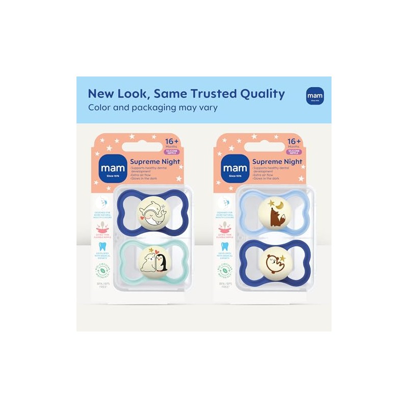 MAM Supreme Night Pacifiers (2 Pack, 1 Sterilizing Pacifier Case),