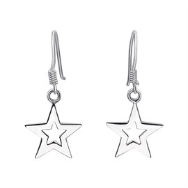 Silverly 925 Sterling Silver Open Star Dangle Earrings - Cute Star-Shaped Design - Modern Celestial Jewellery for Women - Eye-Catching and Trendy Drop Earrings - Solid Silver Gift for Ladies