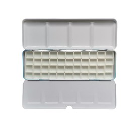 CUSON Empty Tin Palette Paint Case with 44pcs Half Pans with White Plastic Empty Watercolor Pans Carrying Magnetic Stripes