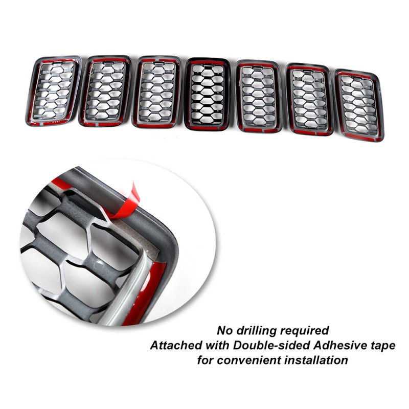 Savadi-Car 7pcs Black Front Grille Insert Mesh Ring Decor Kit