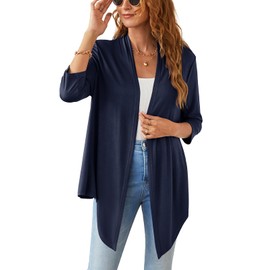Veryoung Womens Tie Front Navy Blue Cardigan Plus Size 3/4 Length Sleeve Thin Knitted Light Weight Summer Cardigans Trendy Cute Sweaters for Women,XXL